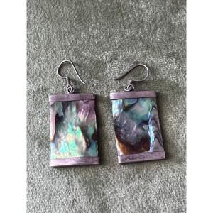 925 Sterling Silver Reversible Abalone Shell Earrings Blue & Natural Dangle